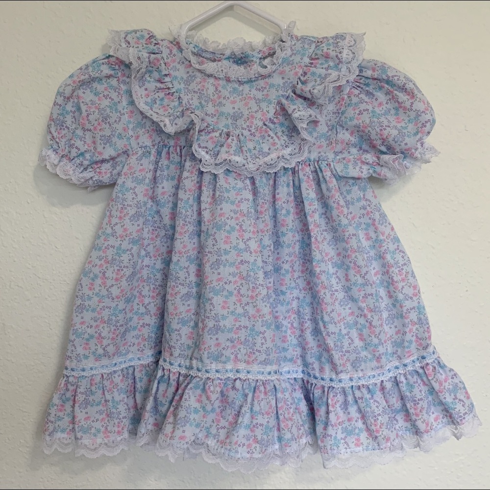Vintage Floral Ruffled Lace Baby Toddler Dress 18m